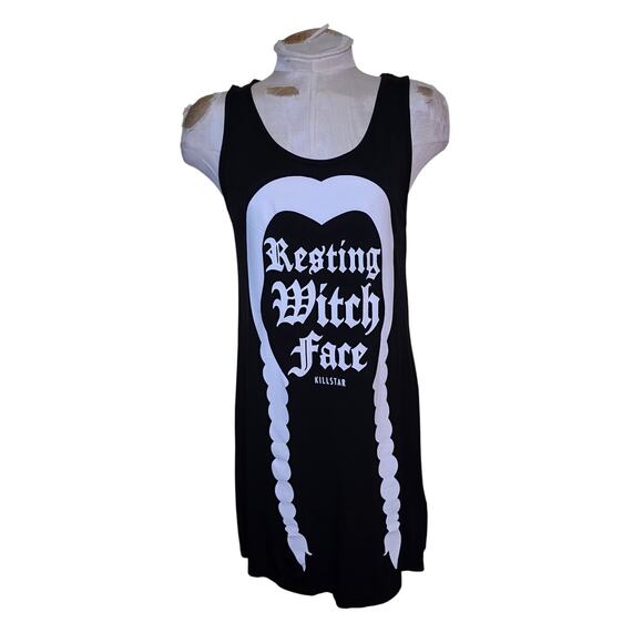 KILLSTAR BLACK RESTING WITCH FACE DRESS Wednesday‎ Adams Size L NWOT - Picture 1 of 5